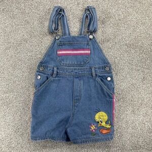 VTG '99 Embroidered‎ Tweety Bird Overalls Shorts Y2K Girls Size 4/5 Looney Tunes